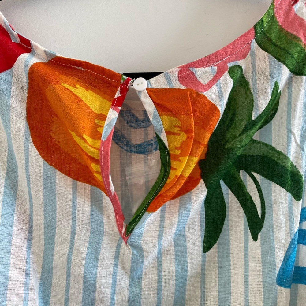 Calypso St. Barth Multicolor Striped Tropical Linen Blend Blouse Size Large New - Picture 7 of 8